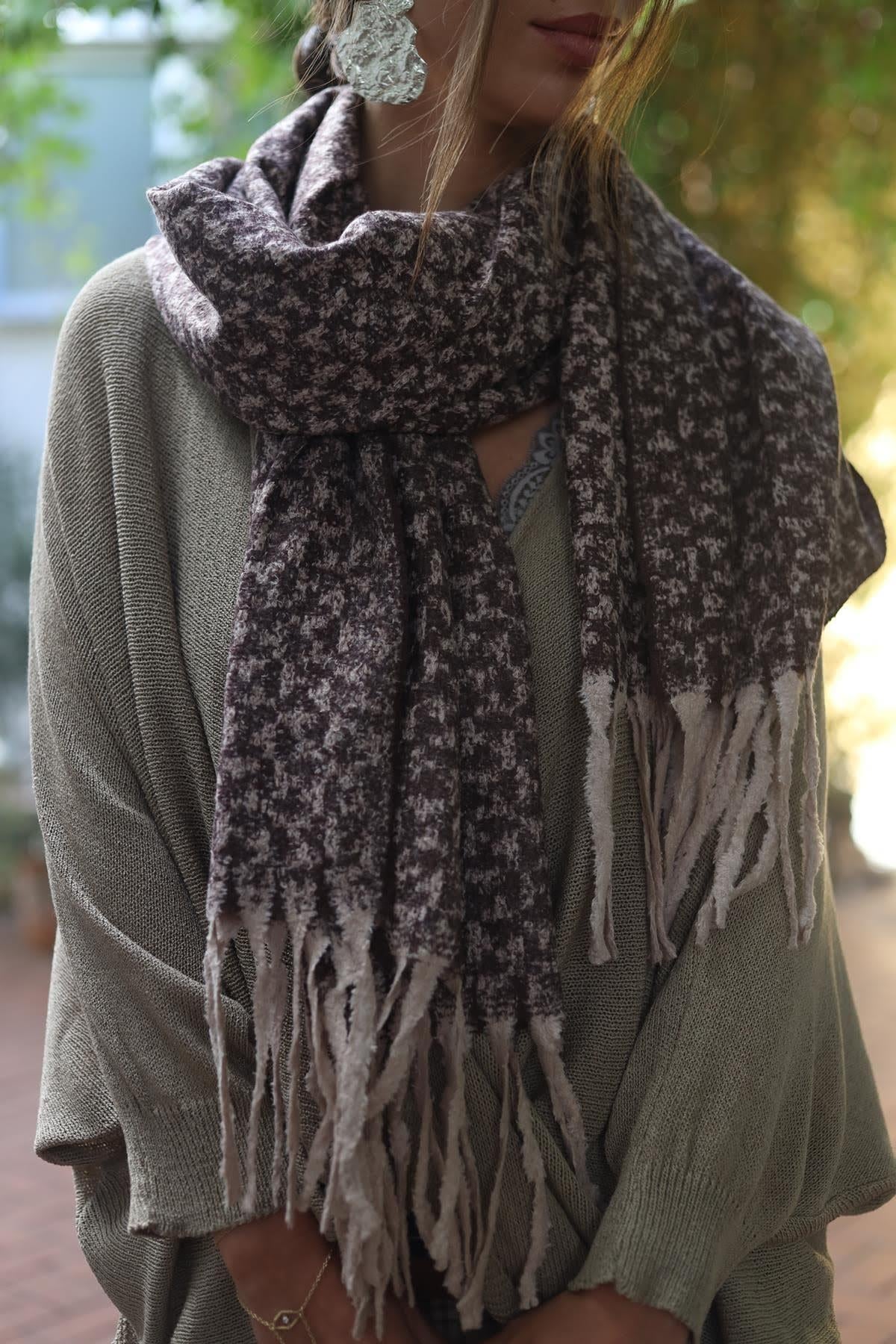 Antrasit Kazayağı Desenli Kaşmir Şal