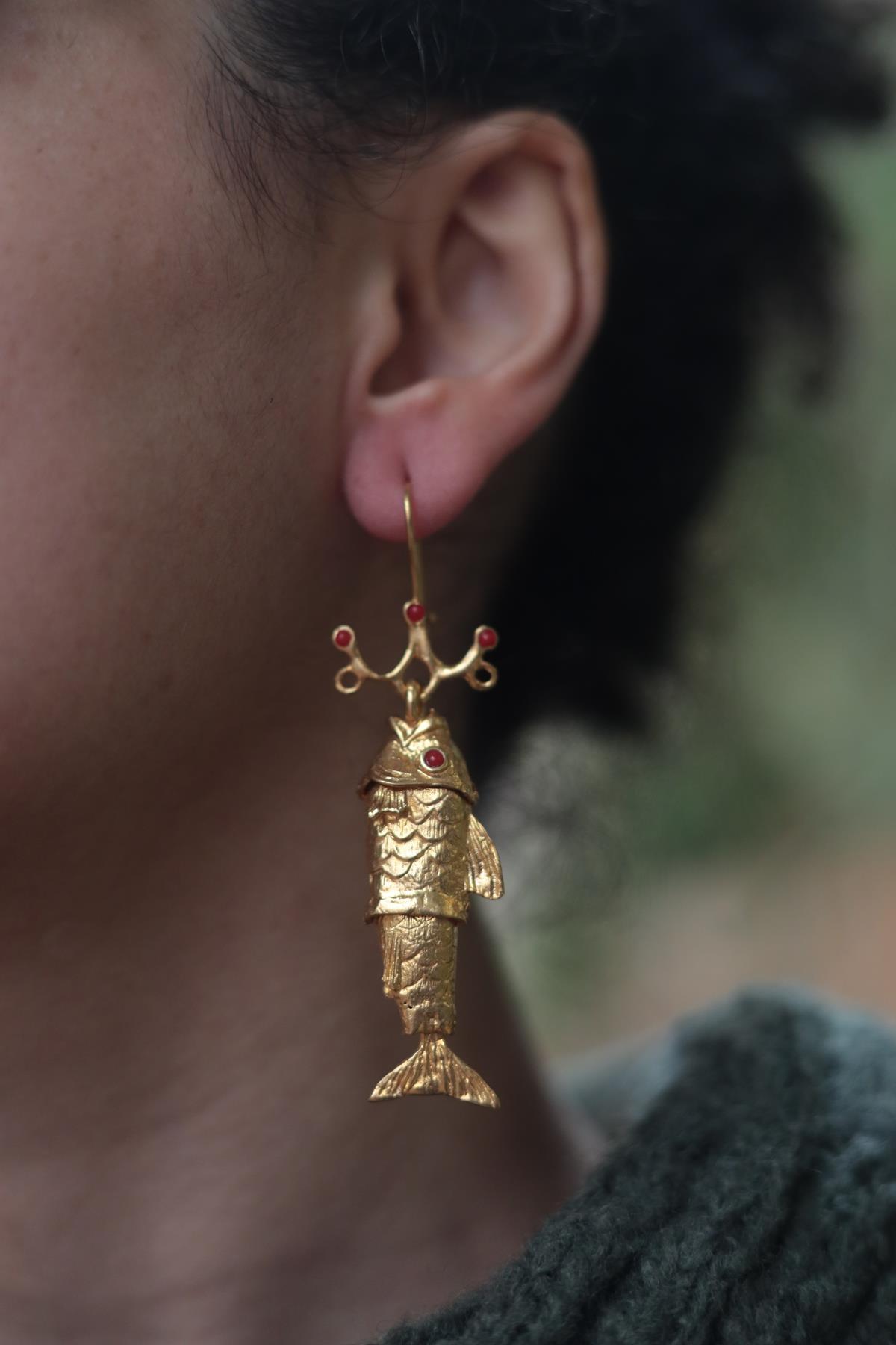 Bronz Altın Suyu Kaplama Balık Küpe