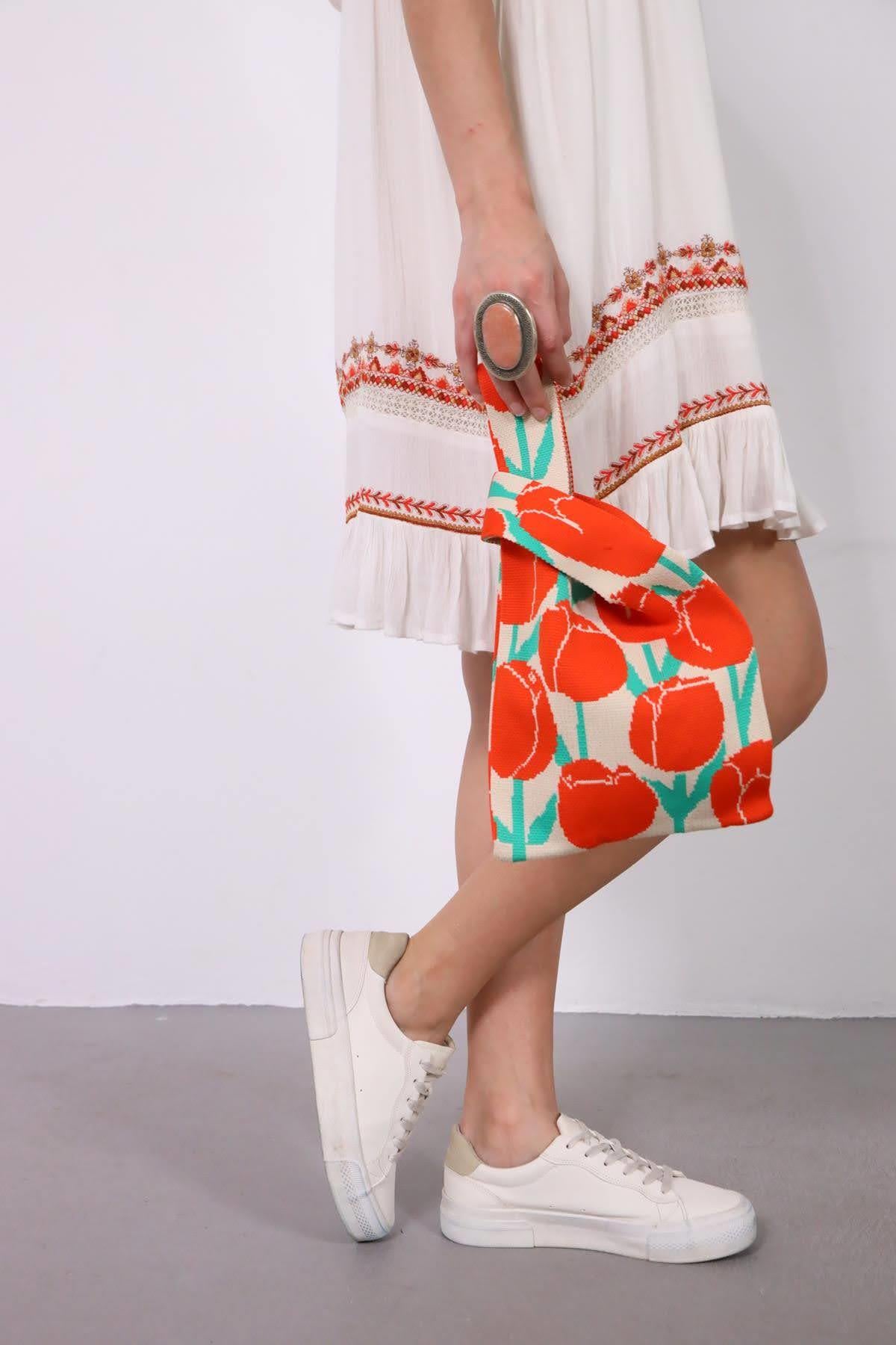  Turuncu Desenli Küçük El Çantası