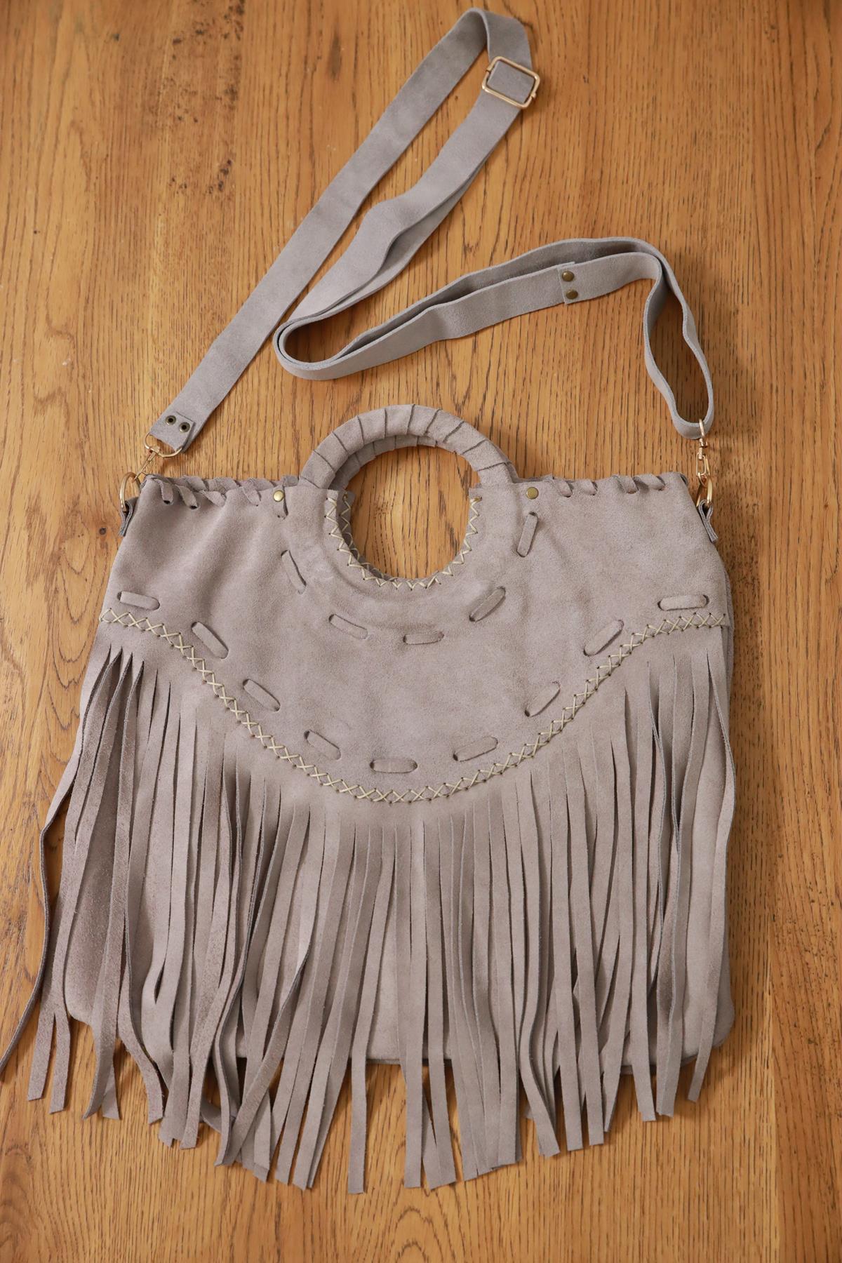 Mink Fringed Leather Bag