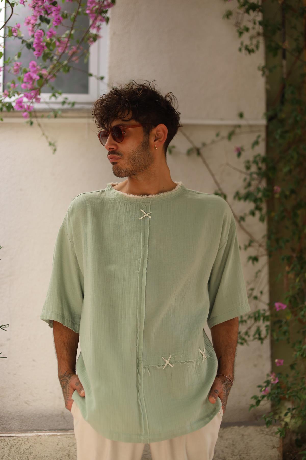 Mint Green Stitched Men's T-Shirt