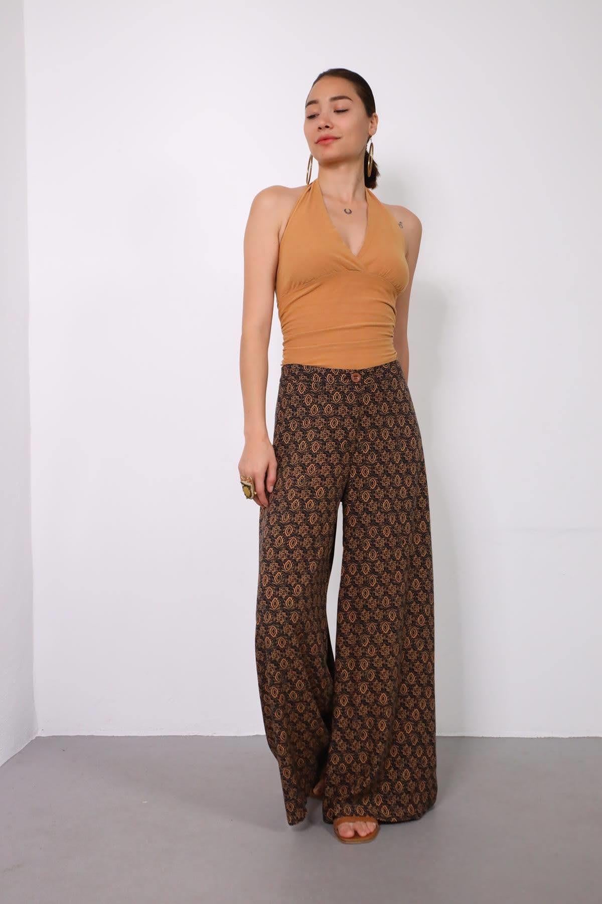 Siyah Desenli Yüksek Bel Pantolon - Şaman Butik - Bohem Giyim ve Aksesuar | Kadın & Erkek Siyah Desenli Yüksek Bel Pantolon