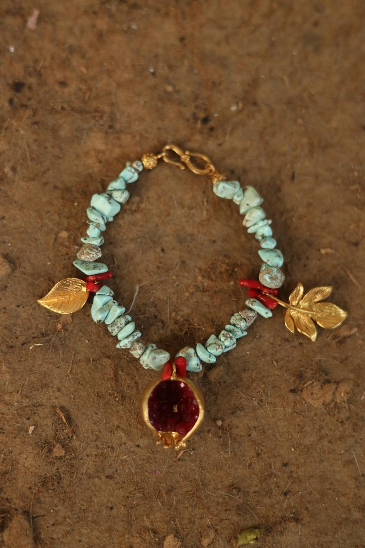 Turkuaz Nar Detaylı Bileklik