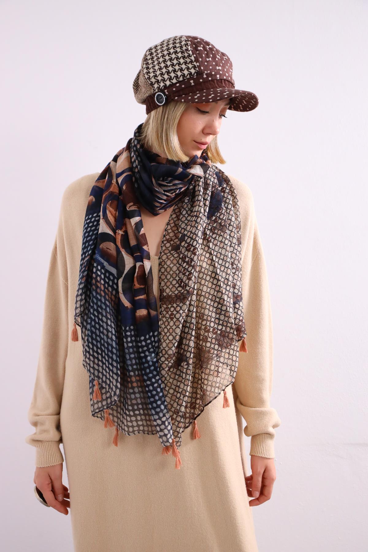 Lacivert Halka Desenli Otantik Şal - Şaman Butik Lacivert Halka Desenli Otantik Şal