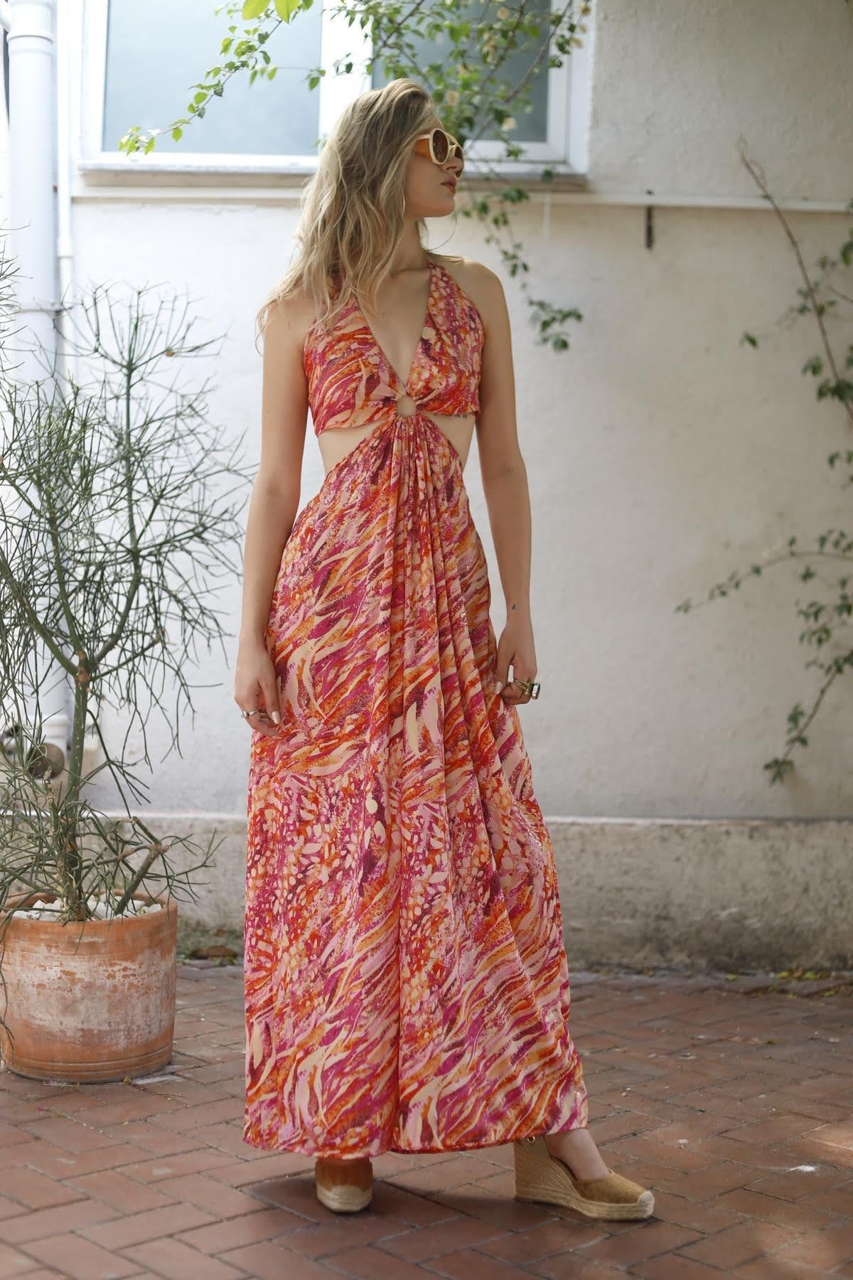 Pink Strappy Backless Silk Dress