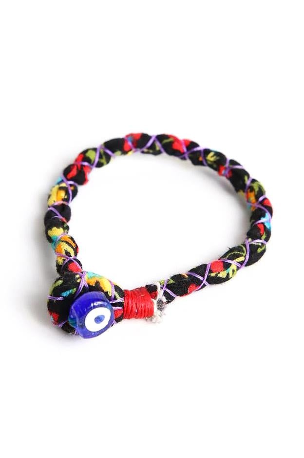  Nazar Boncuğu Detaylı Renkli Kumaş Tasarım Bileklik
