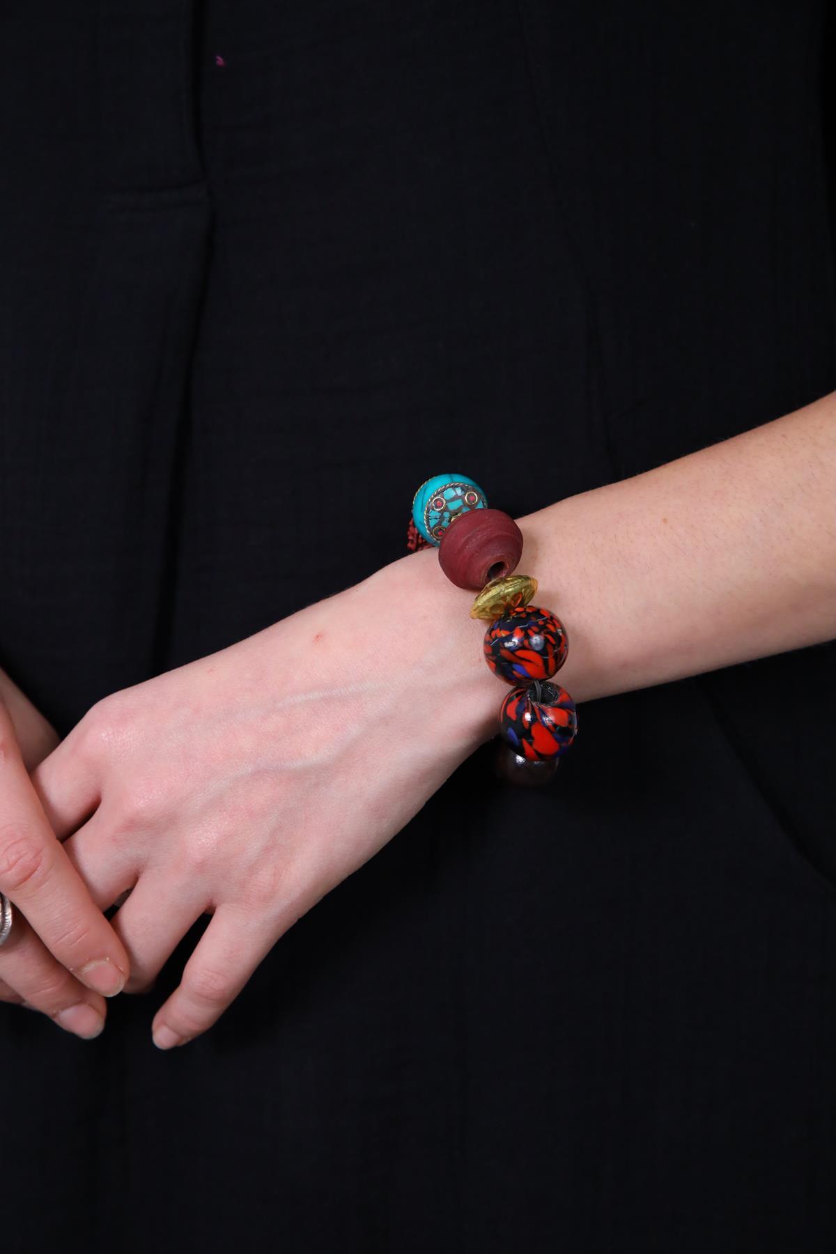 Gold Detay Renkli Cam Bileklik - Şaman Butik Gold Detay Renkli Cam Bileklik