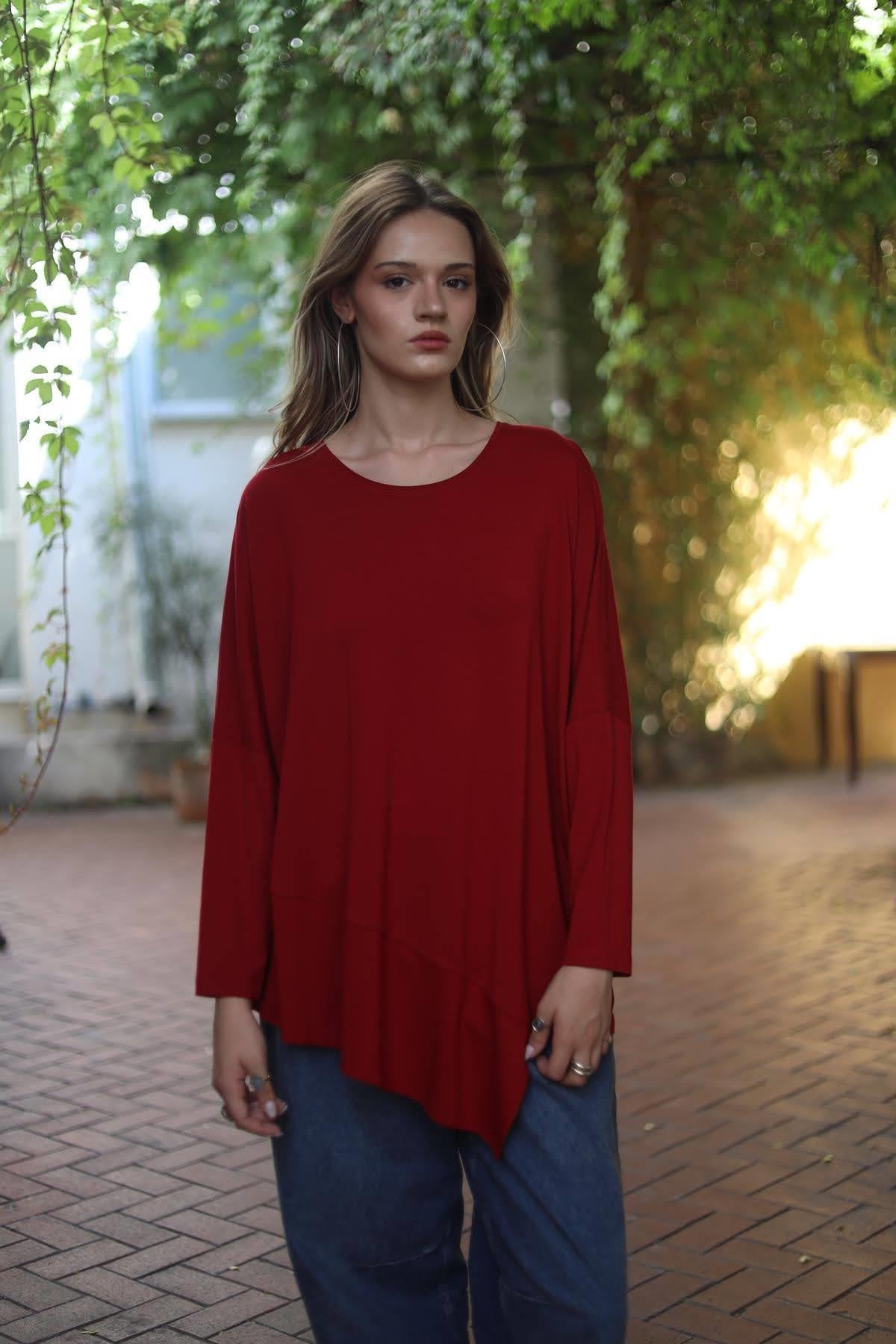 Bordo Altı Parçalı Bluz