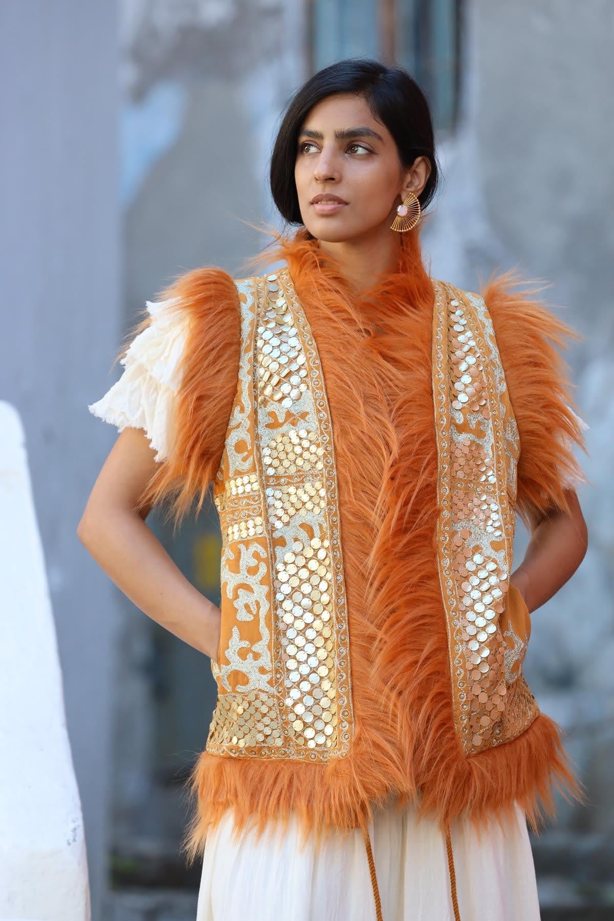 Camel Fur Ethnic Velvet Vest
