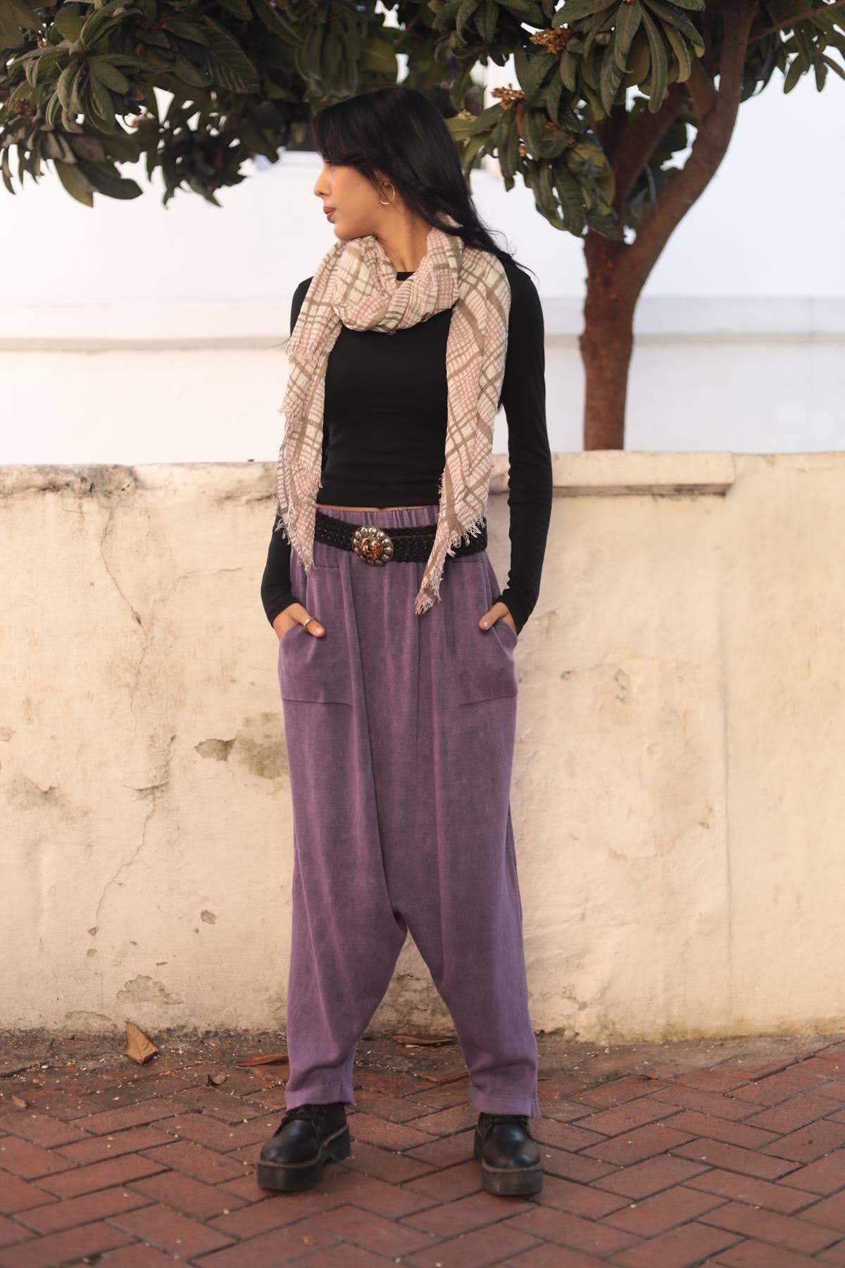 Mor Yıkamalı Triko Şalvar