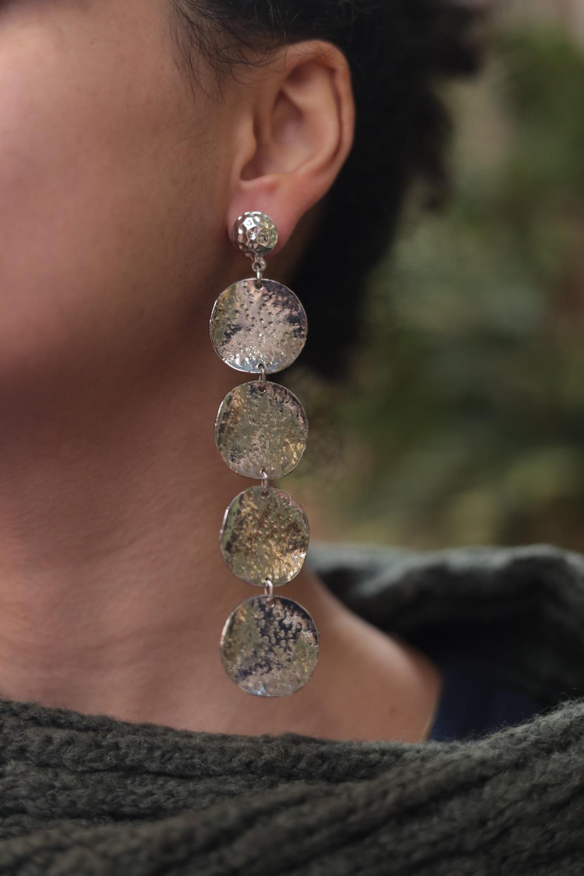 Gümüş Kaplama Uuzun Disk Küpe