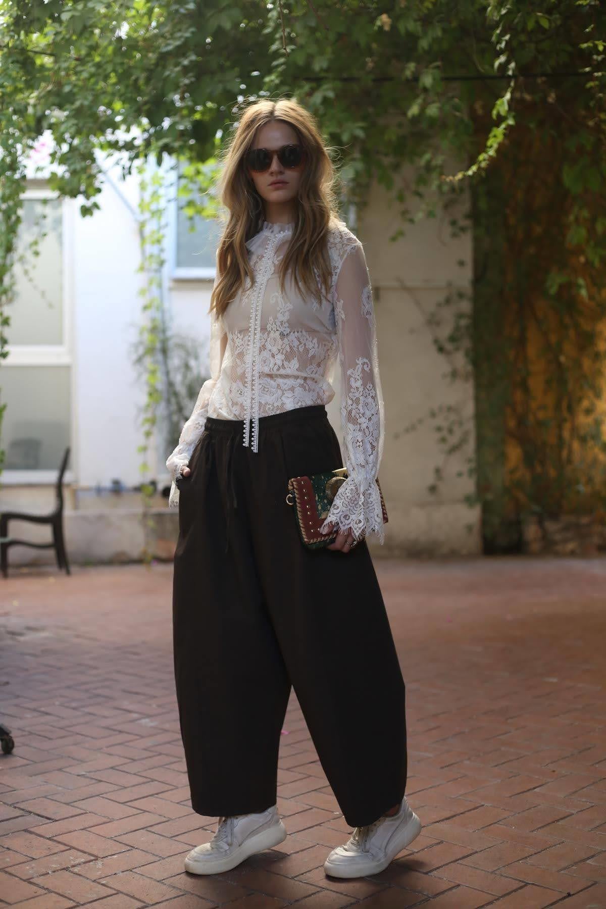 Kahverengi Dikişli Balon Paça Pantolon