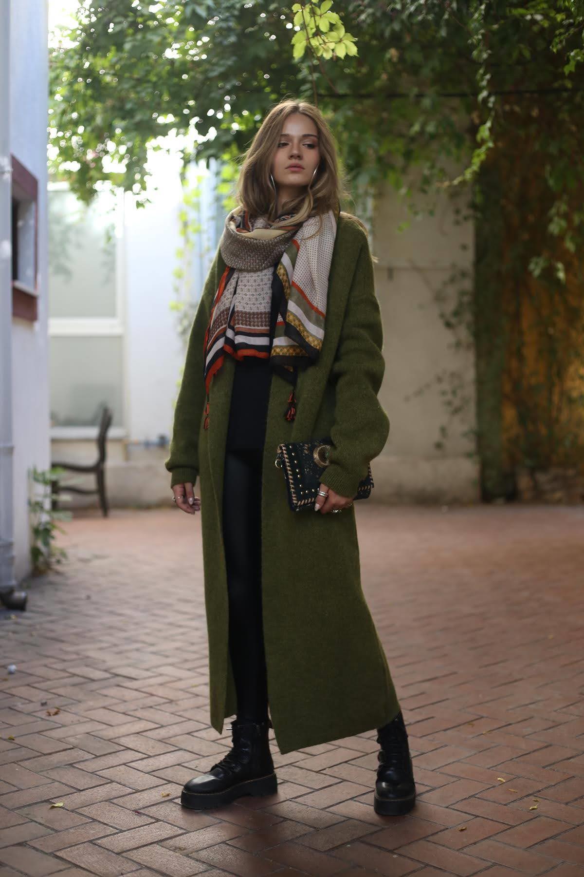 Haki Salaş Uzun Triko Hırka