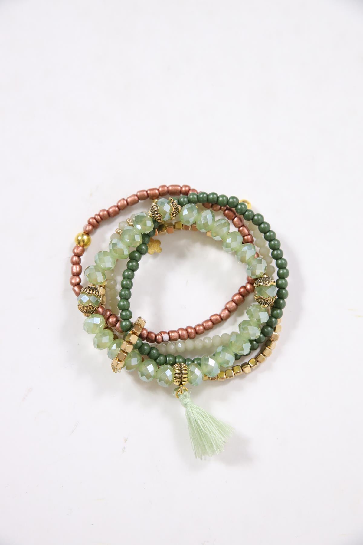 Püskül Detaylı Renkli Doğal Taş Çoklu Bileklik - Şaman Butik Püskül Detaylı Renkli Doğal Taş Çoklu Bileklik