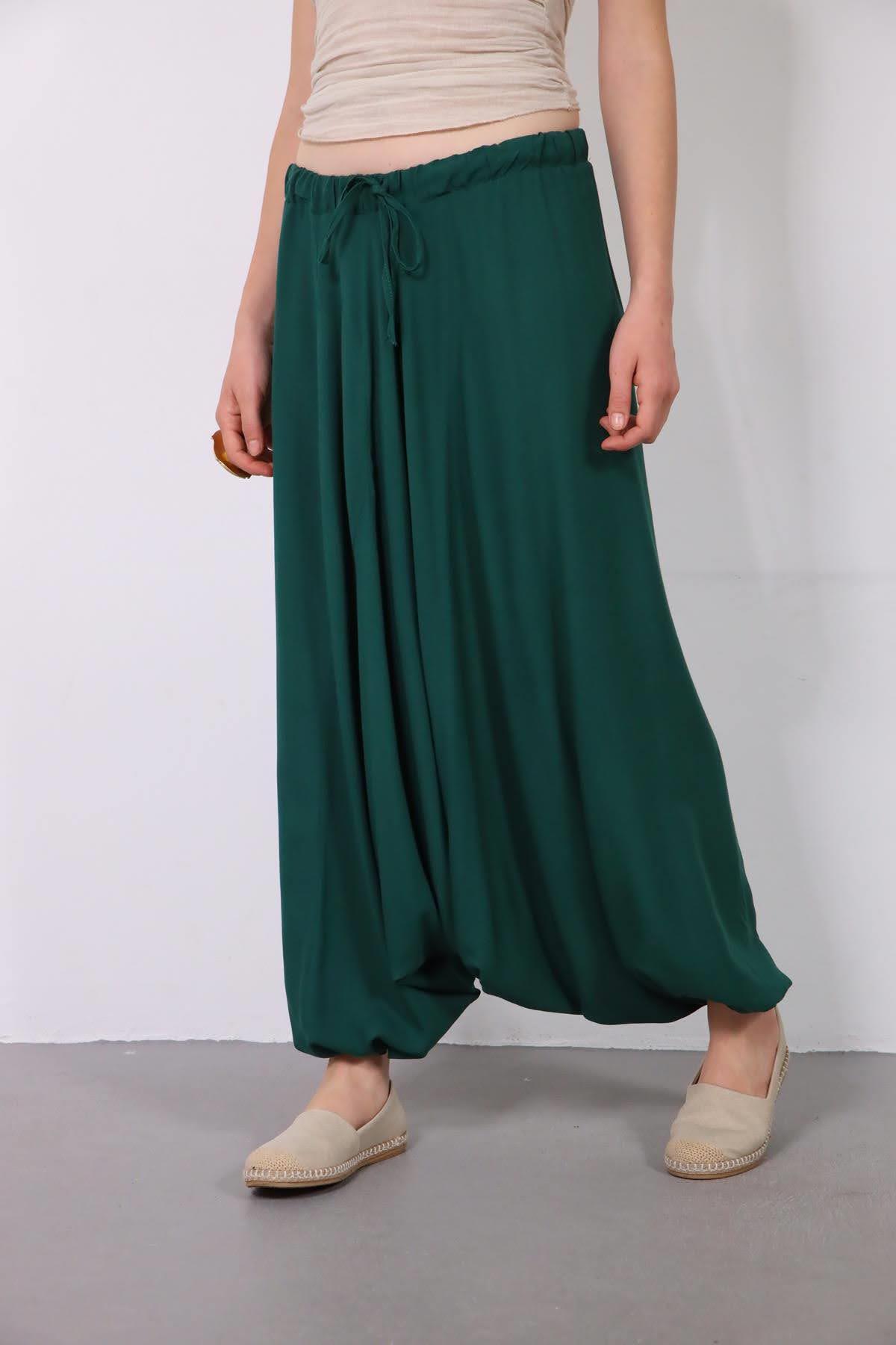 Zümrüt Yeşili Beli Lastikli Etnik Şalvar - Şaman Butik Zümrüt Yeşili Beli Lastikli Etnik Şalvar