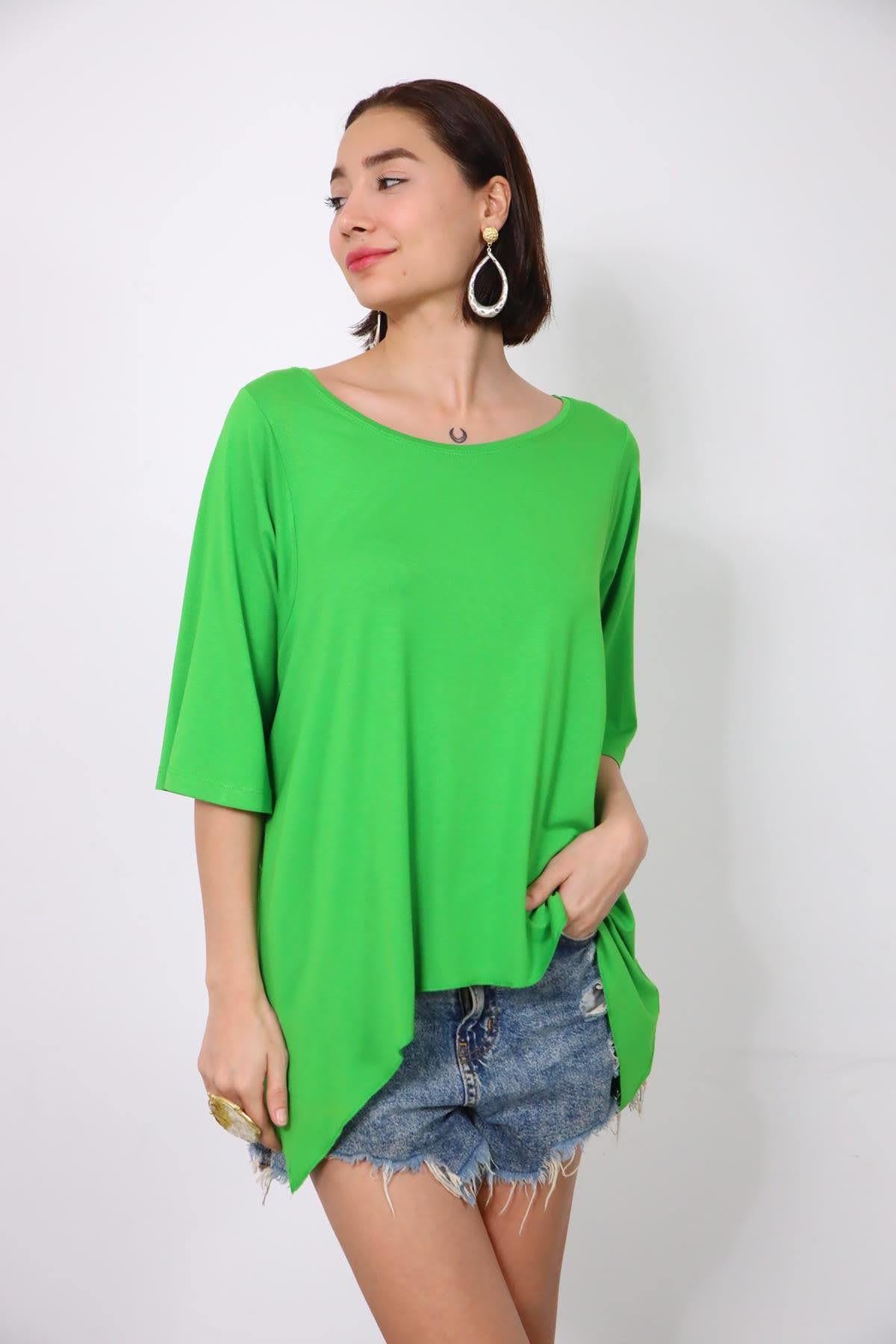 Yeşil Yanları Uzun Bluz - Şaman Butik Yeşil Yanları Uzun Bluz