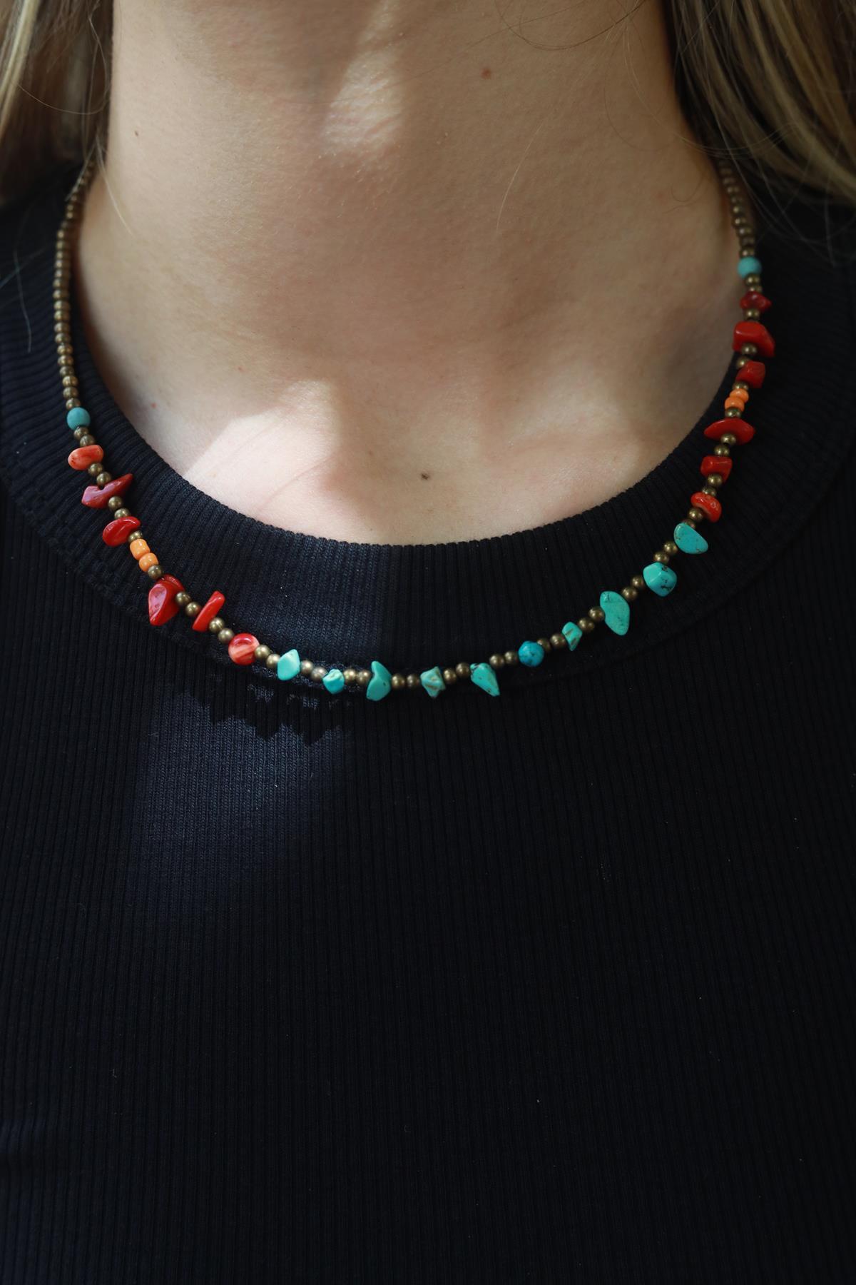 Coral and Turquoise Stoned Necklace