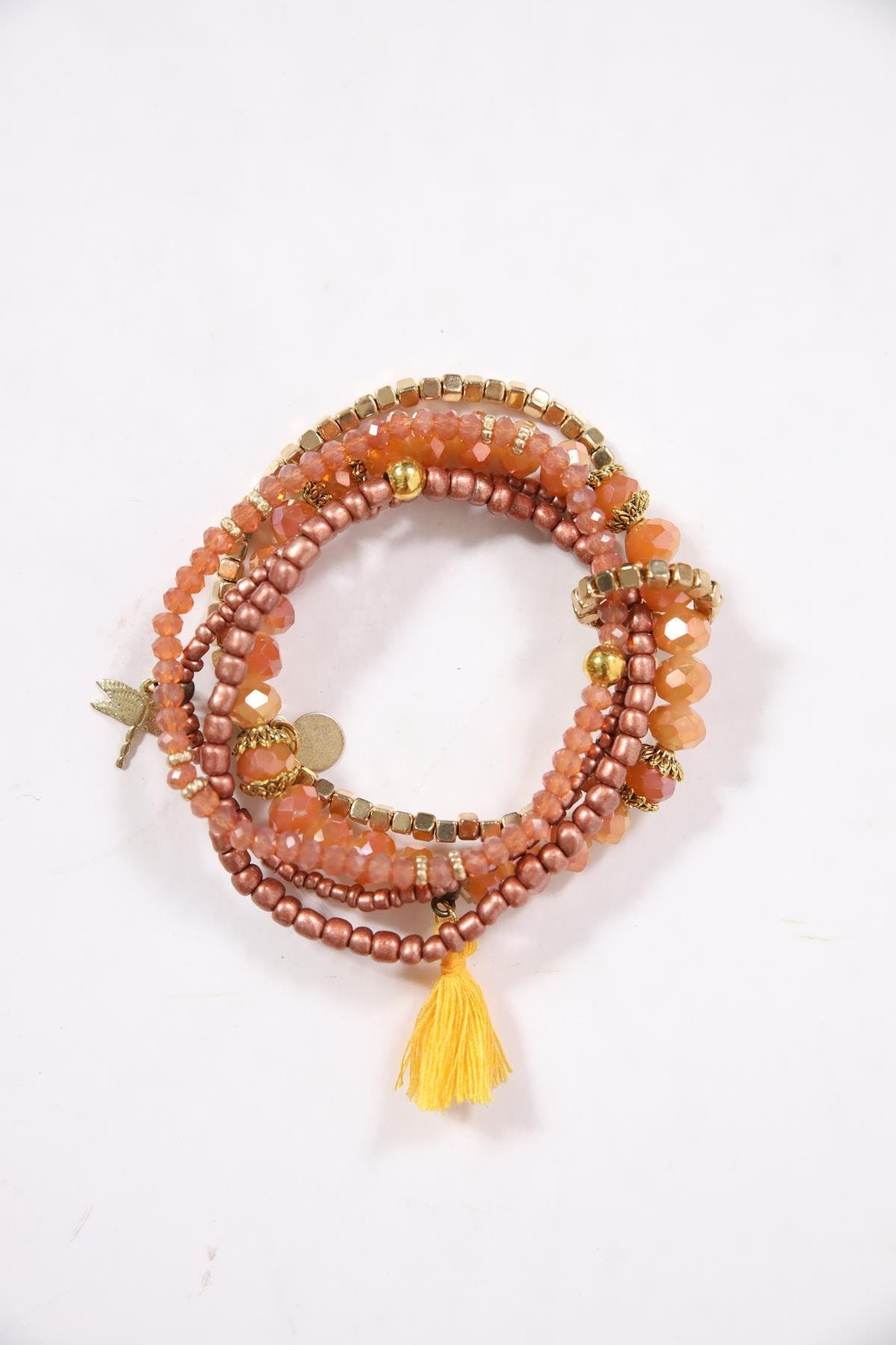  Püskül Detaylı Renkli Doğal Taş Çoklu Bileklik