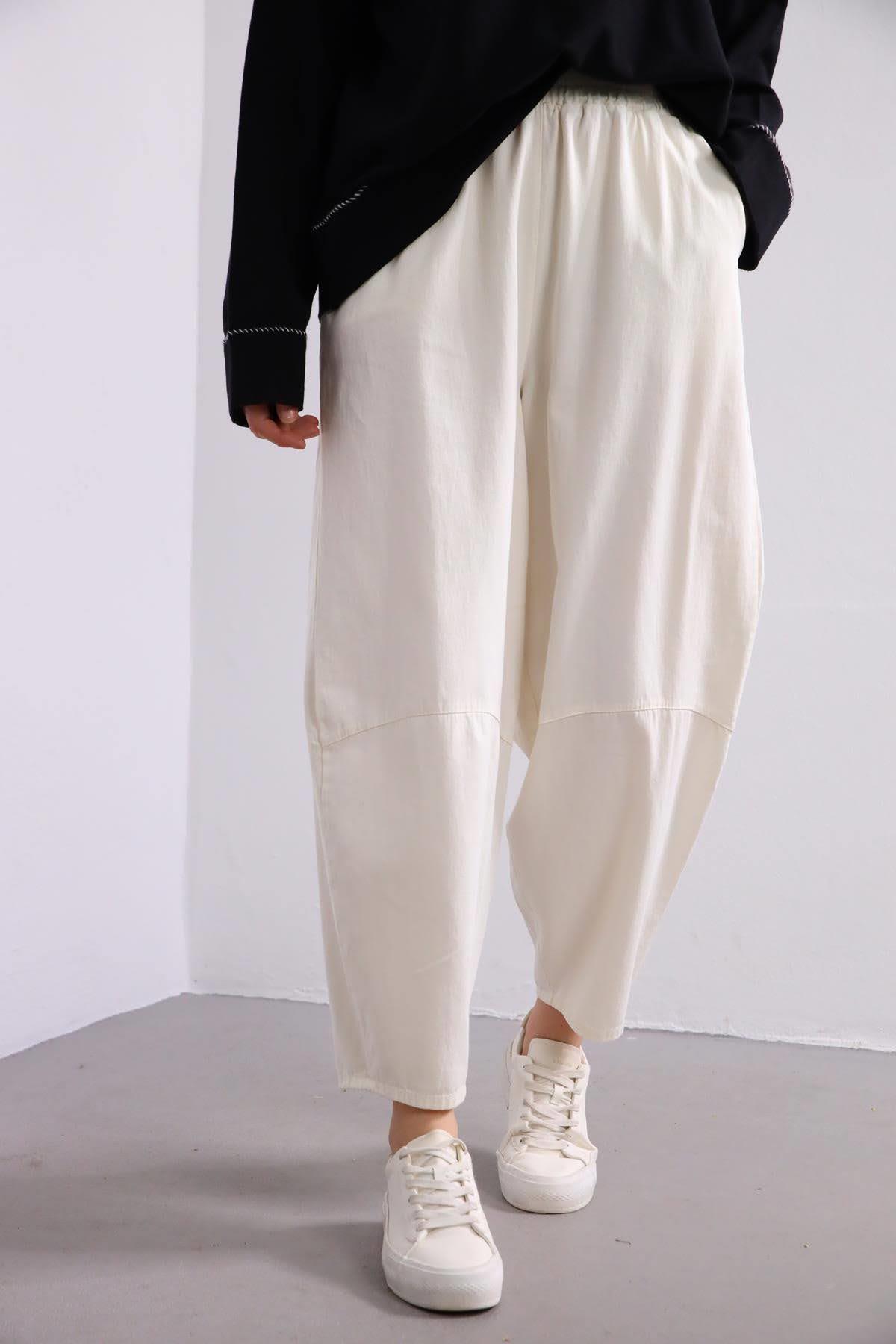 Ekru Dizi Çimalı Pantolon - Şaman Butik Ekru Dizi Çimalı Pantolon