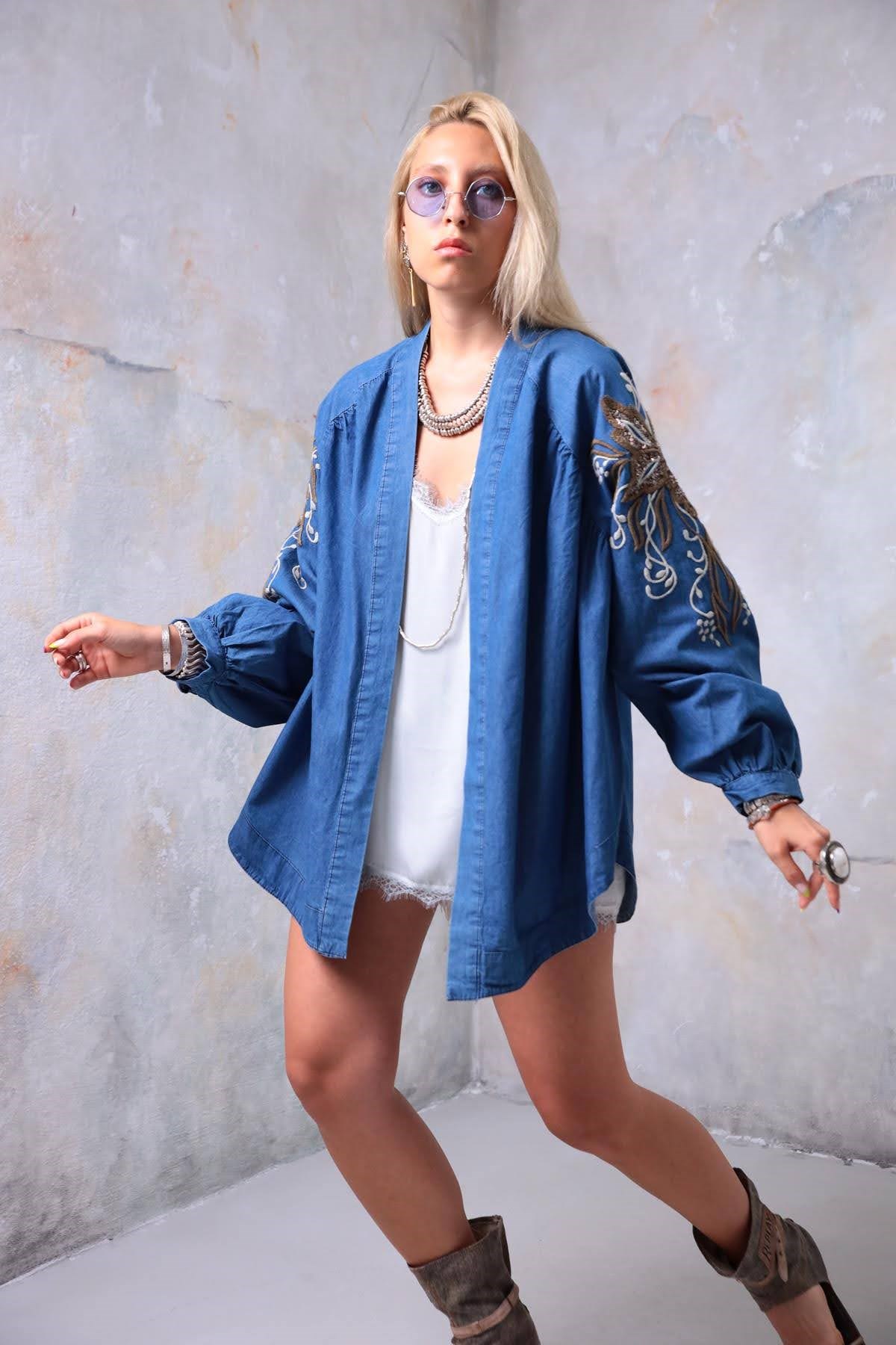 Blue Embroidered Sequined Jacket