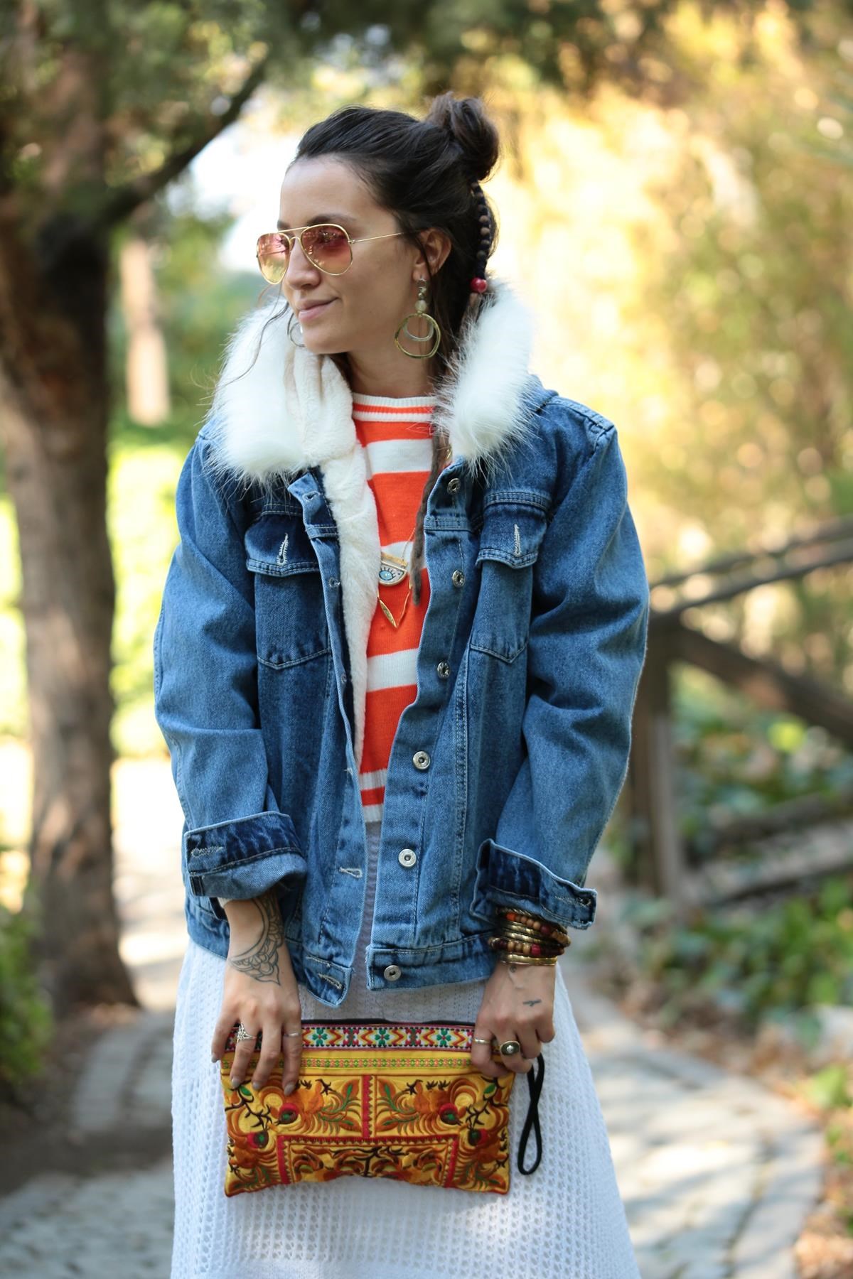 Mavi Kapüşonlu İçi Peluş Kot Ceket - Şaman Butik - Bohem Giyim ve Aksesuar  | Kadın & Erkek