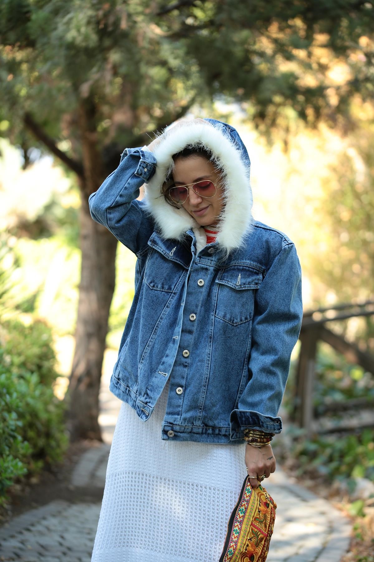 Mavi Kapüşonlu İçi Peluş Kot Ceket - Şaman Butik - Bohem Giyim ve Aksesuar  | Kadın & Erkek