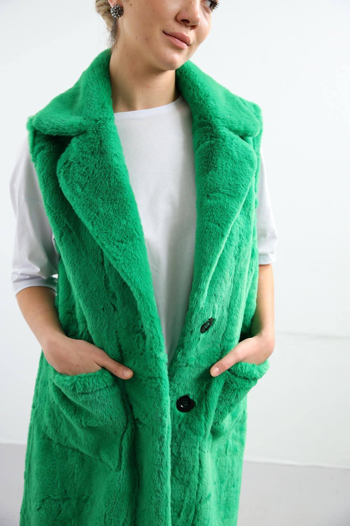 Yeşil Uzun Peluş Yelek - Şaman Butik - Bohem Giyim ve Aksesuar | Kadın &  Erkek