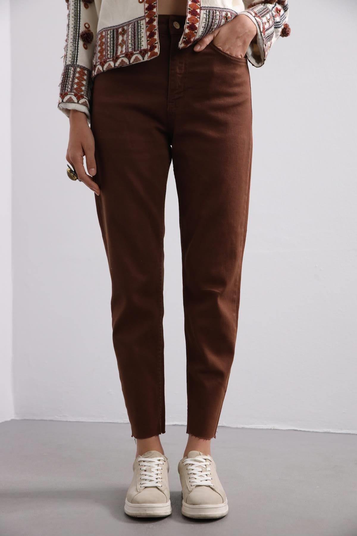 Brown Cropped Cuff Mom Jeans - Saman Butik | Shop Online