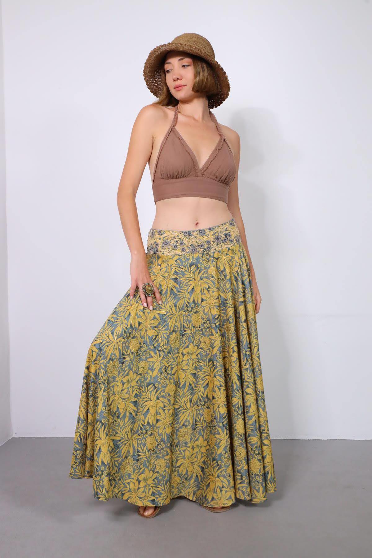 Gold Embroidered Waist Long Silk Skirt Saman Butik Shop Online