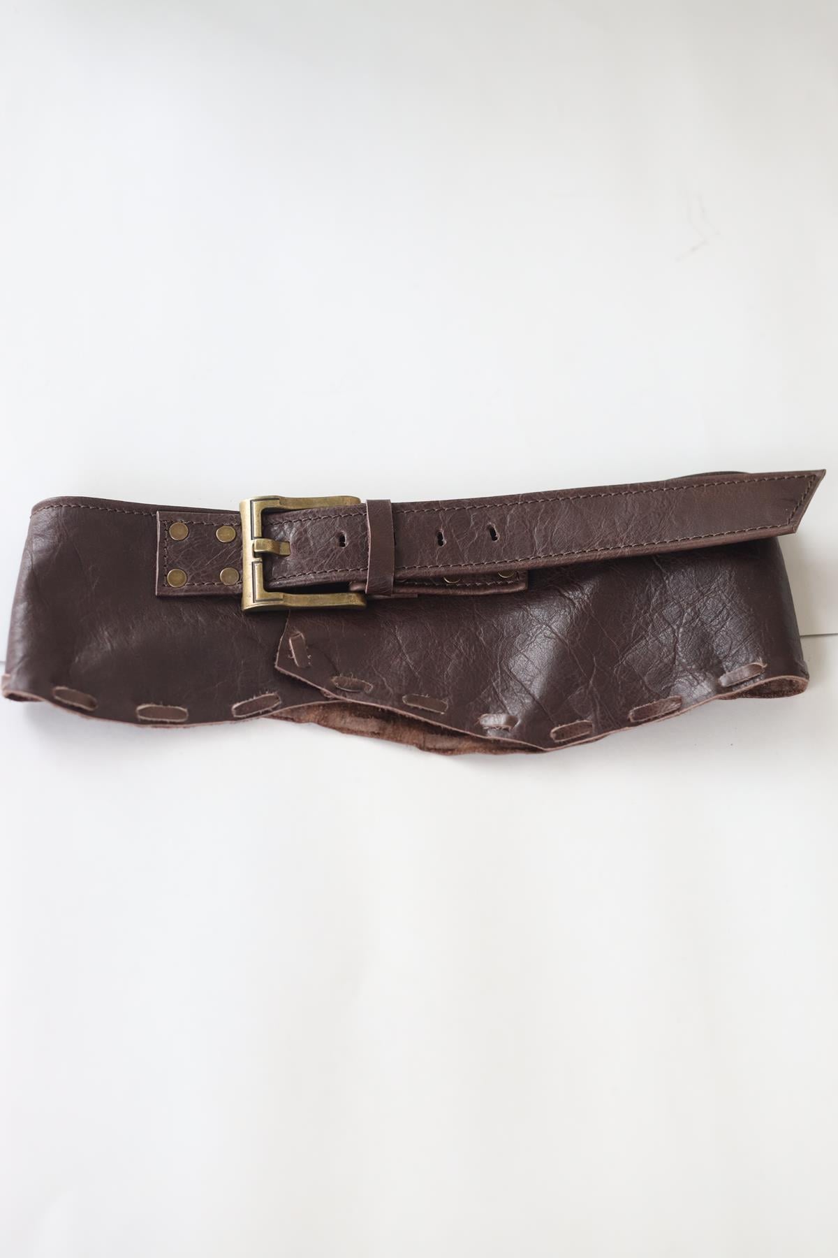 Kahverengi Parçalı Deri Kemer