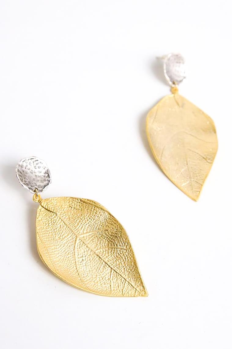  Altın Kaplama Yaprak Tasarım Sallantılı Küpe