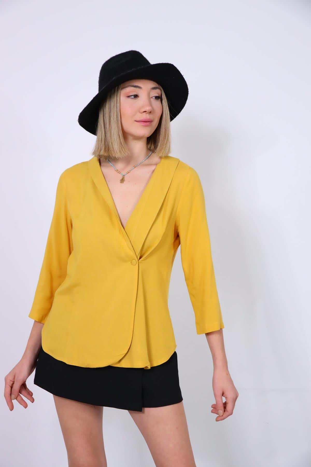 Sarı İnce Blazer Ceket - Şaman Butik Sarı İnce Blazer Ceket