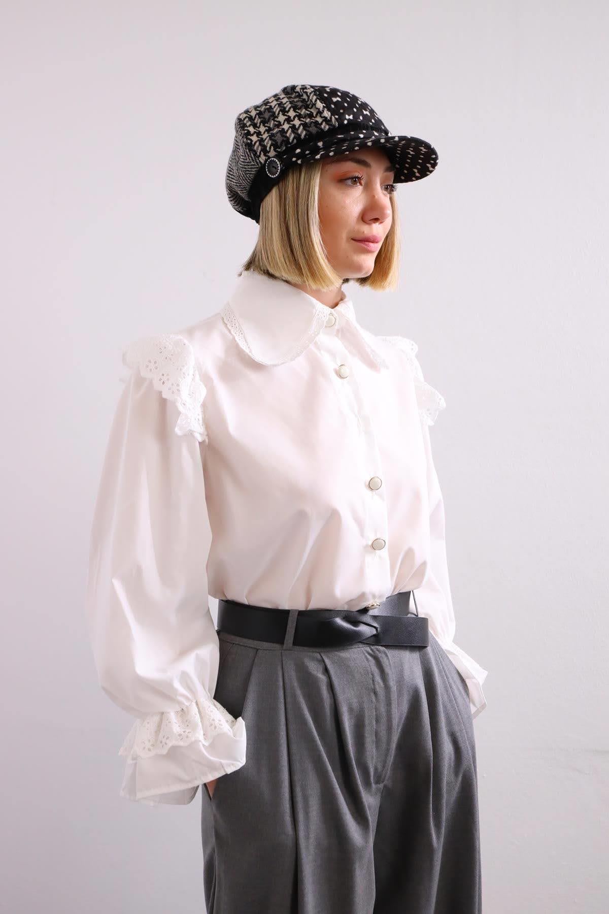 Beyaz Güpür Detaylı Bluz - Şaman Butik - Bohem Giyim ve Aksesuar | Kadın & Erkek Beyaz Güpür Detaylı Bluz