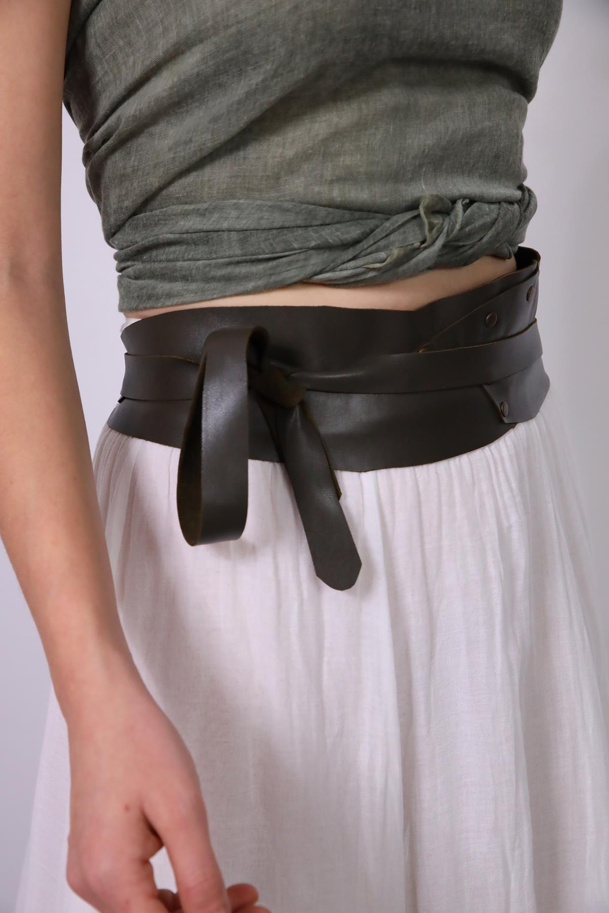 Kahverengi Bağlamalı Deri Kemer - Şaman Butik Kahverengi Bağlamalı Deri Kemer