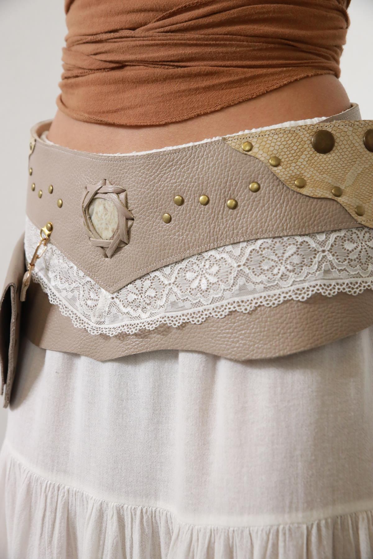 Lila Dantelli Cepli Deri Kemer