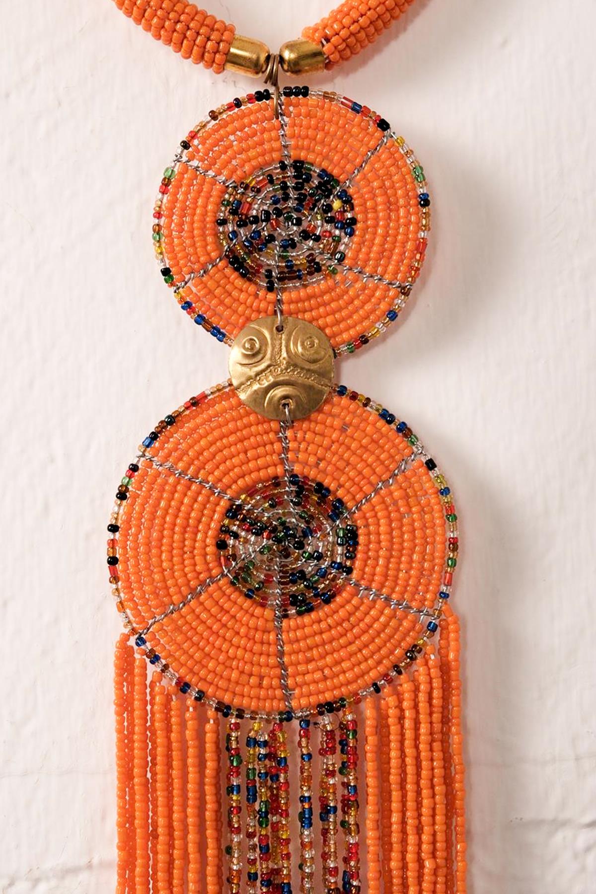 El Yapımı Turuncu Uzun Kolye - Şaman Butik El Yapımı Turuncu Uzun Kolye