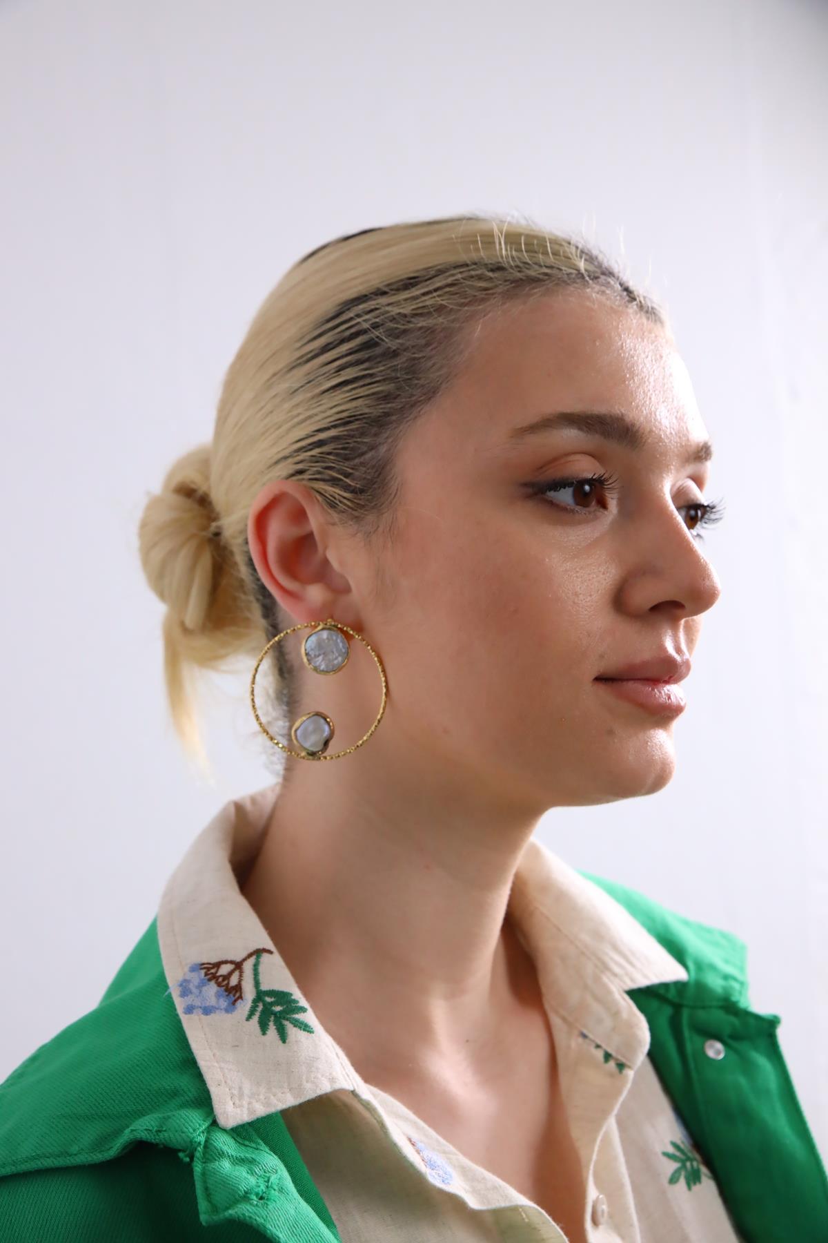  İnci Detaylı Yuvarlak Küpe