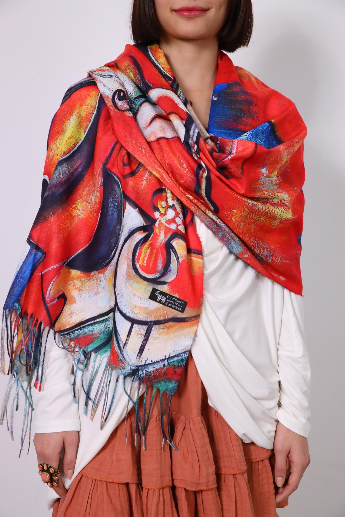 Renkli Yağlı Boya Tablo Kaşmir Şal - Şaman Butik Renkli Yağlı Boya Tablo Kaşmir Şal