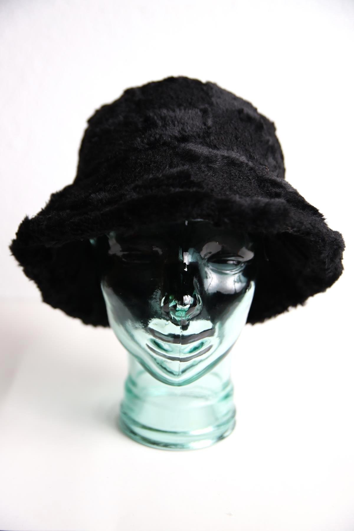  Siyah Peluş Bucket Şapka