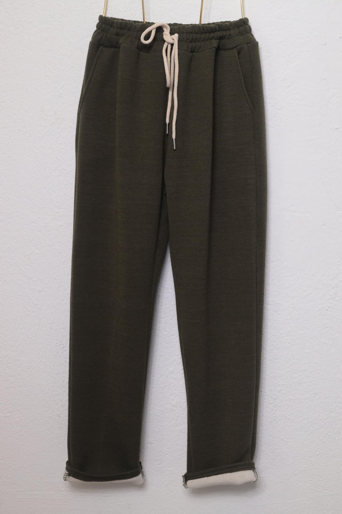 Haki Beli İpli Triko Pantolon