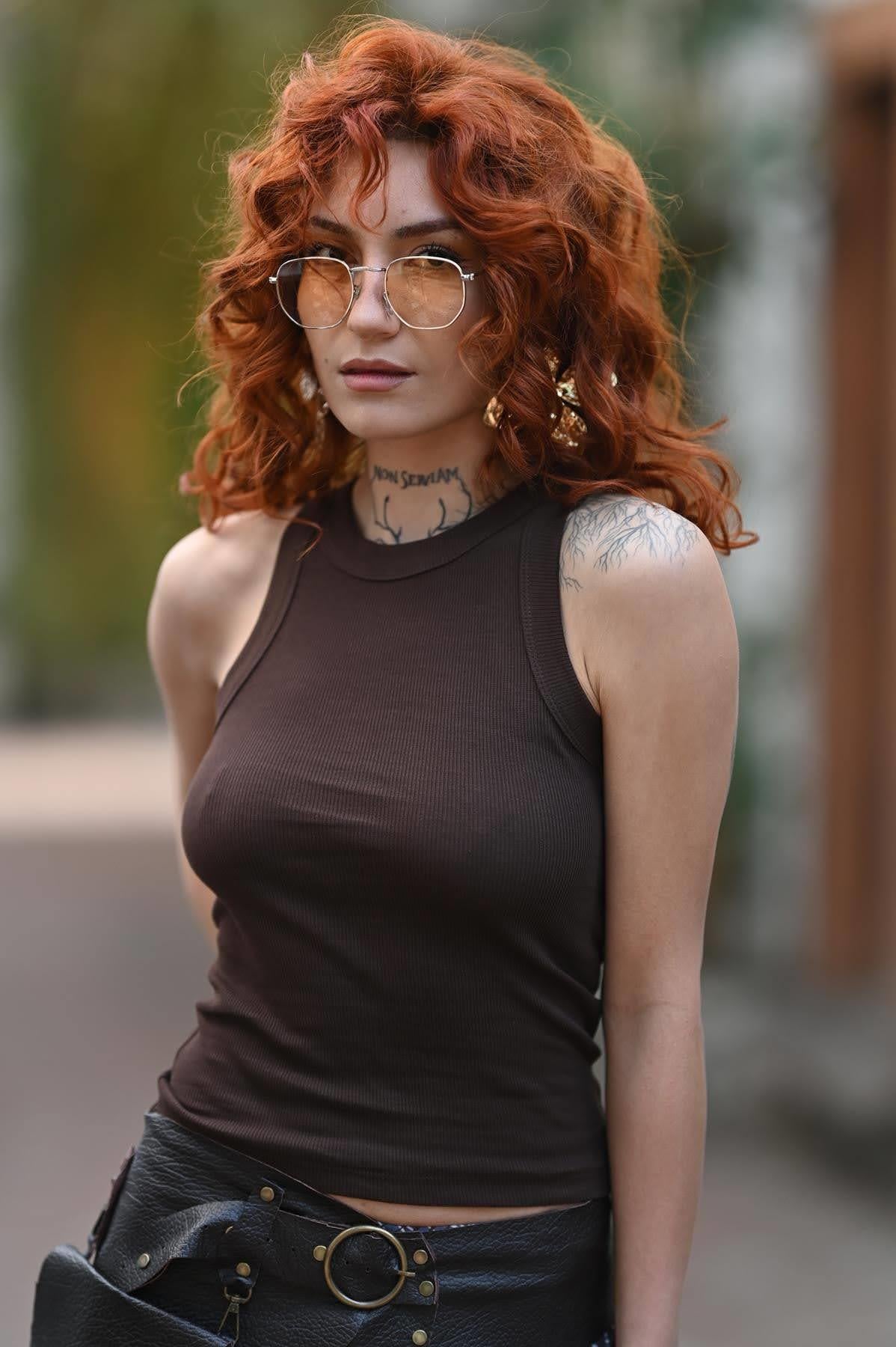 Brown Ribbed Tank Top