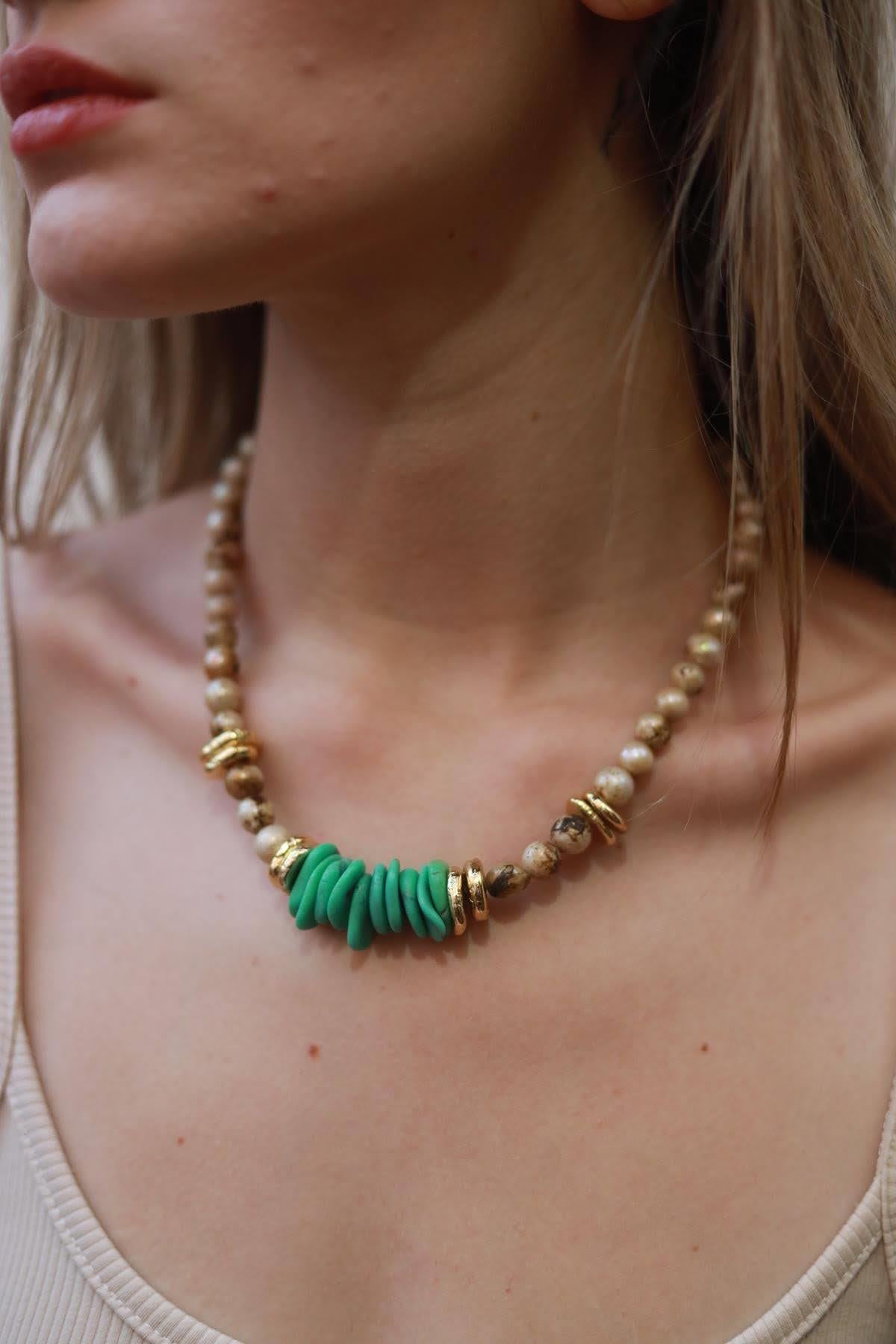 Bronz Su İncisi Turkuaz Kolye