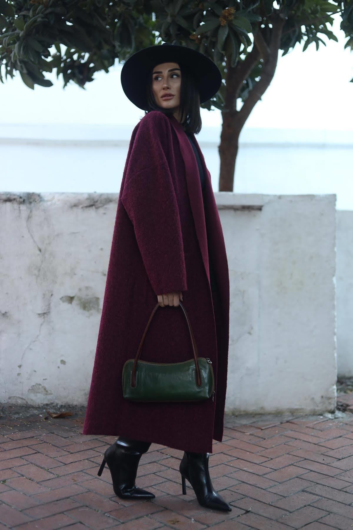 Bordo Şardonlu Keçe Kaban