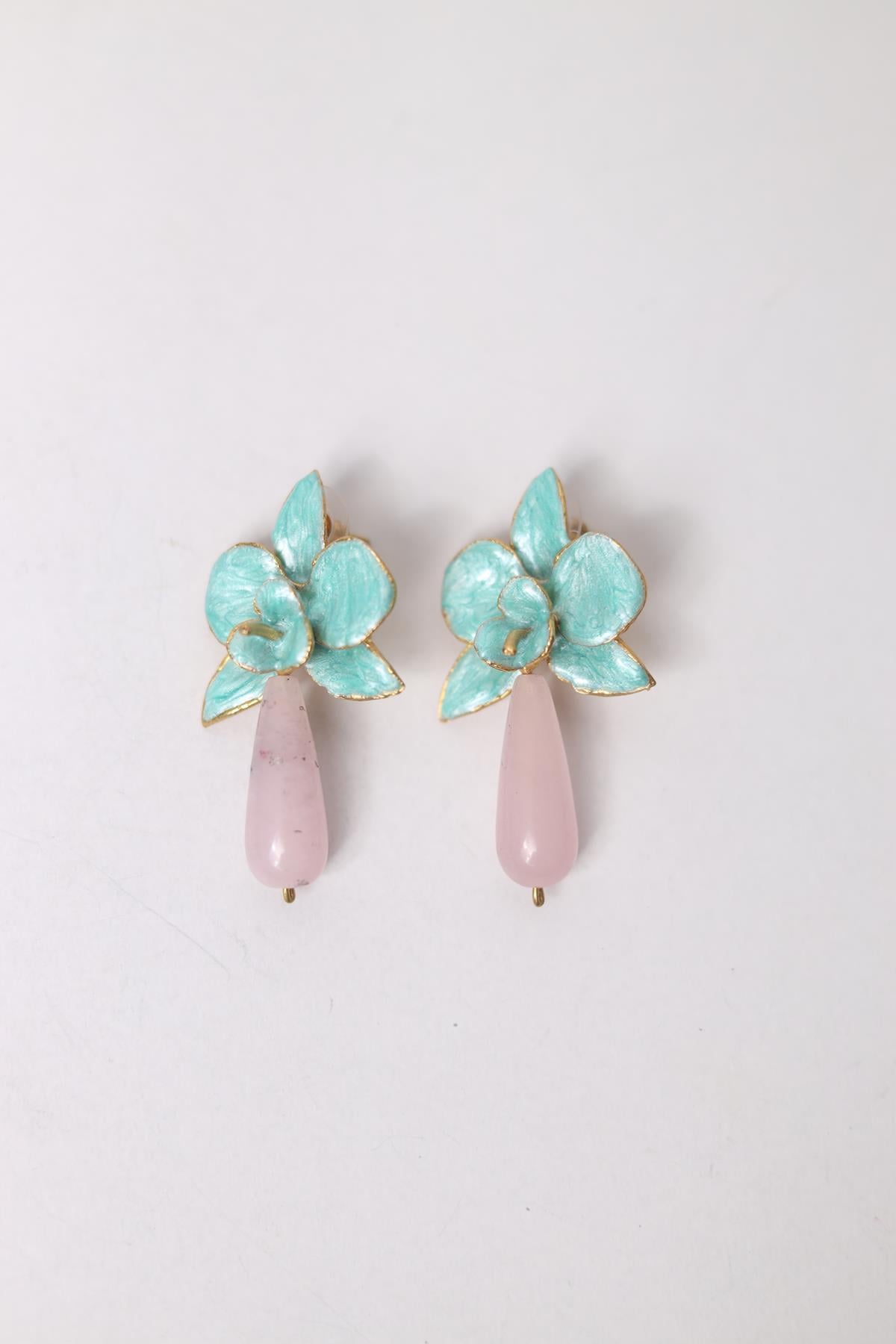Turquoise Enamel Flower Earring