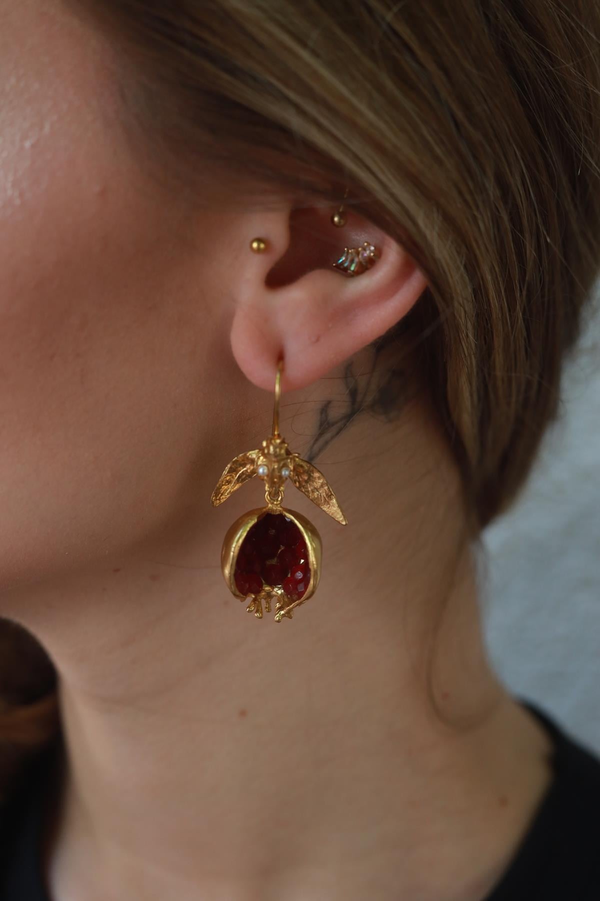 Red Pomegranate Design Earrings