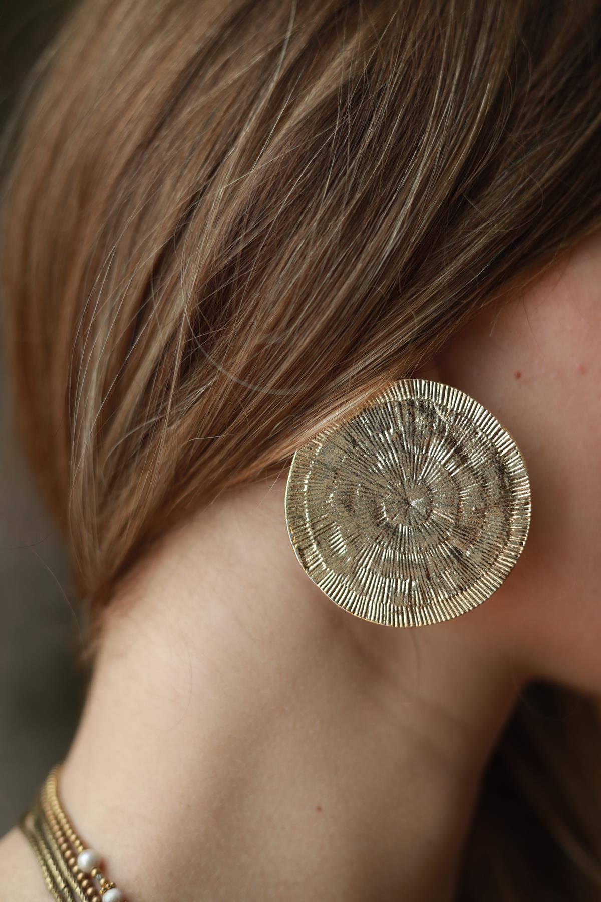 Circle Patterned Gold Plated Earrings
