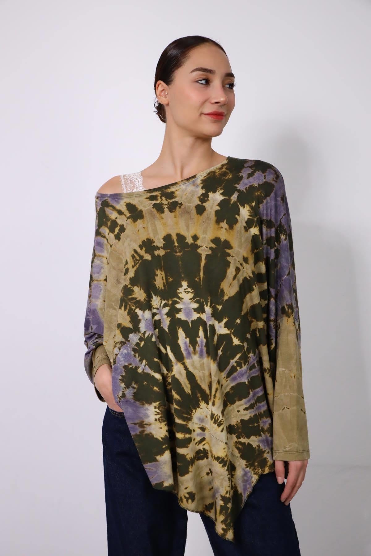 Haki Desenli Altı Parçalı Batikli Bluz - Şaman Butik Haki Desenli Altı Parçalı Batikli Bluz