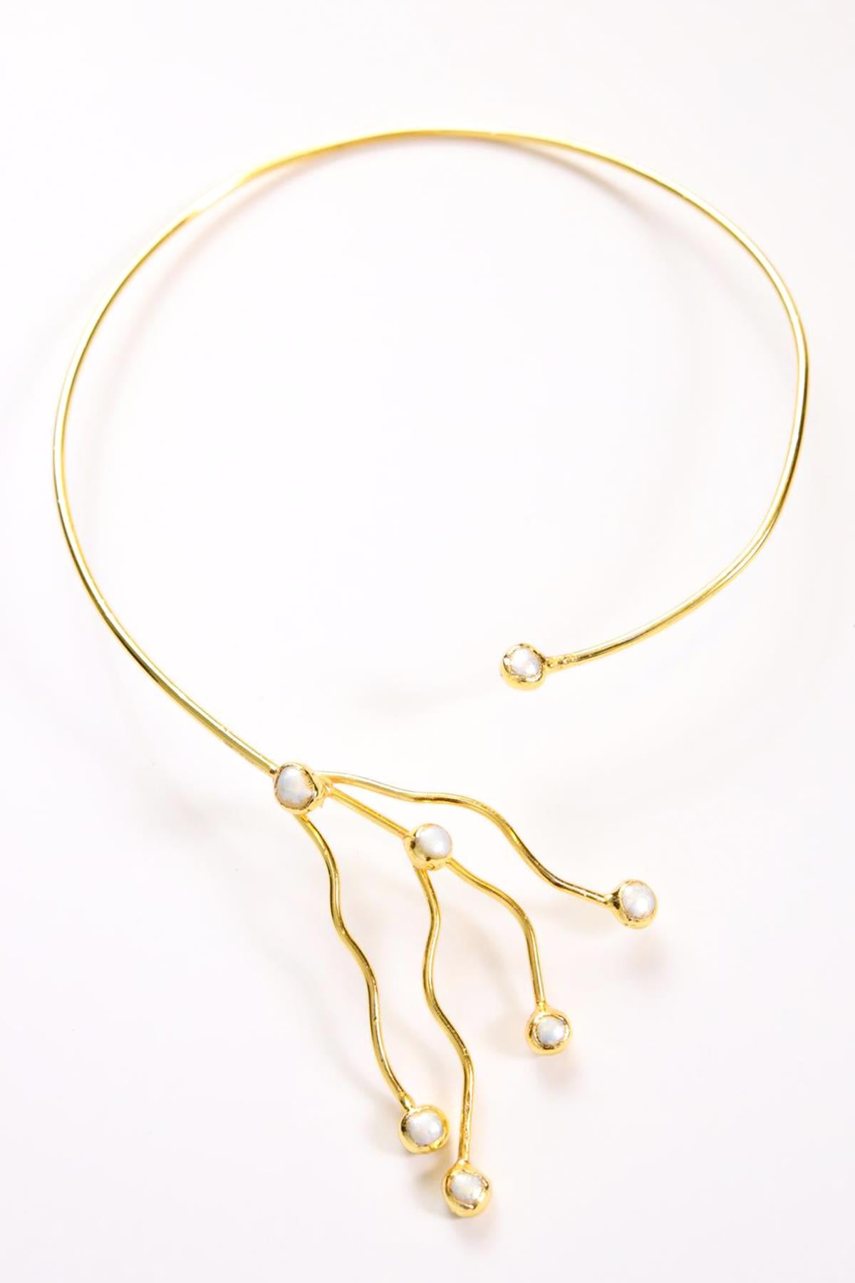  Altın Kaplama İnci Detaylı Tasarım Kolye