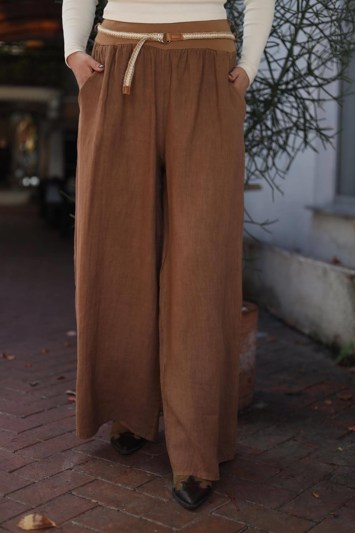 Tarçın Rengi Beli Lastikli Asena Pantolon