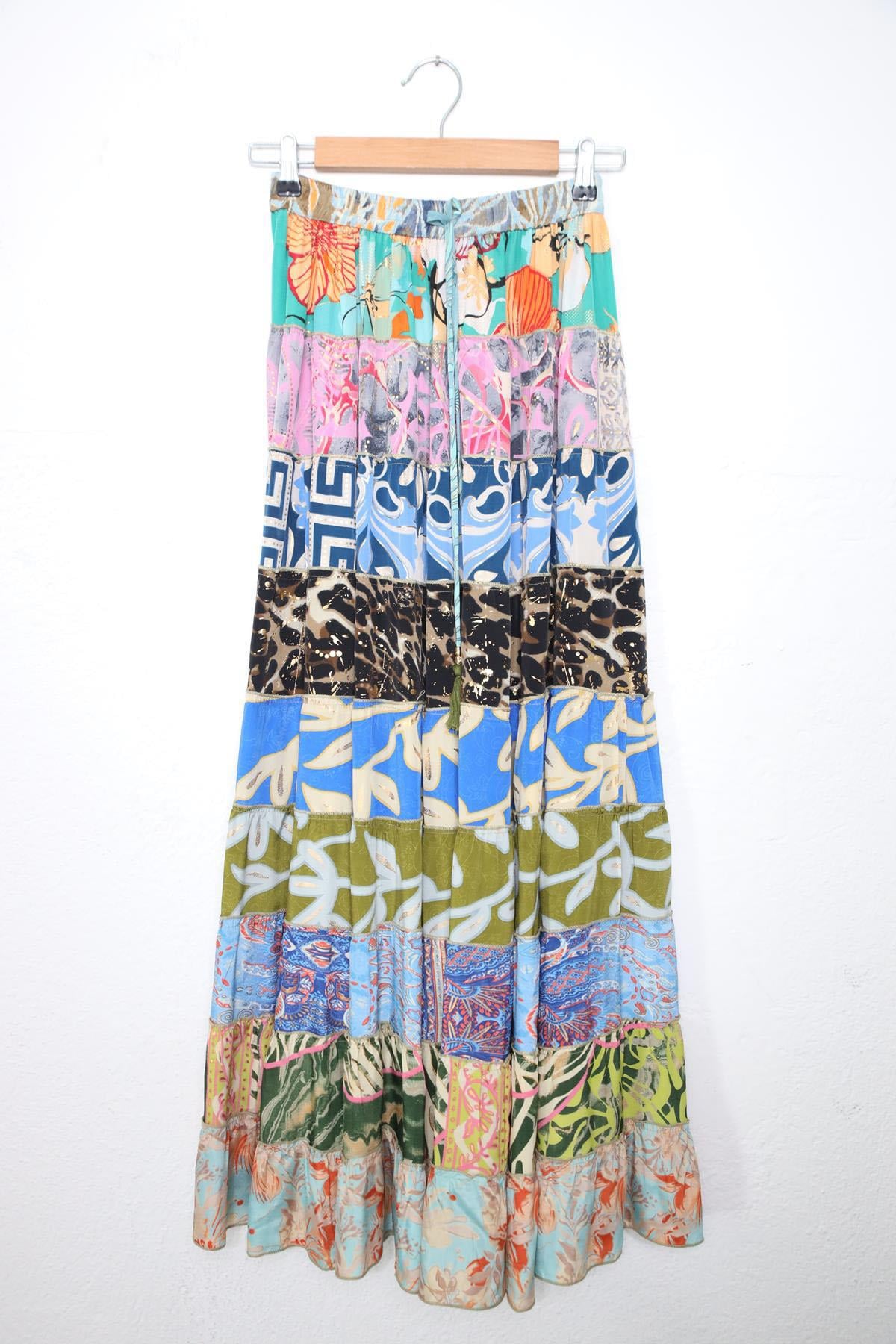 Colorful Patchwork Authentic Silk Skirt